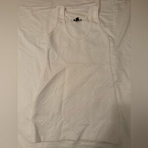 Louis Vuitton White Ribbed Tank Top with Navy Tag